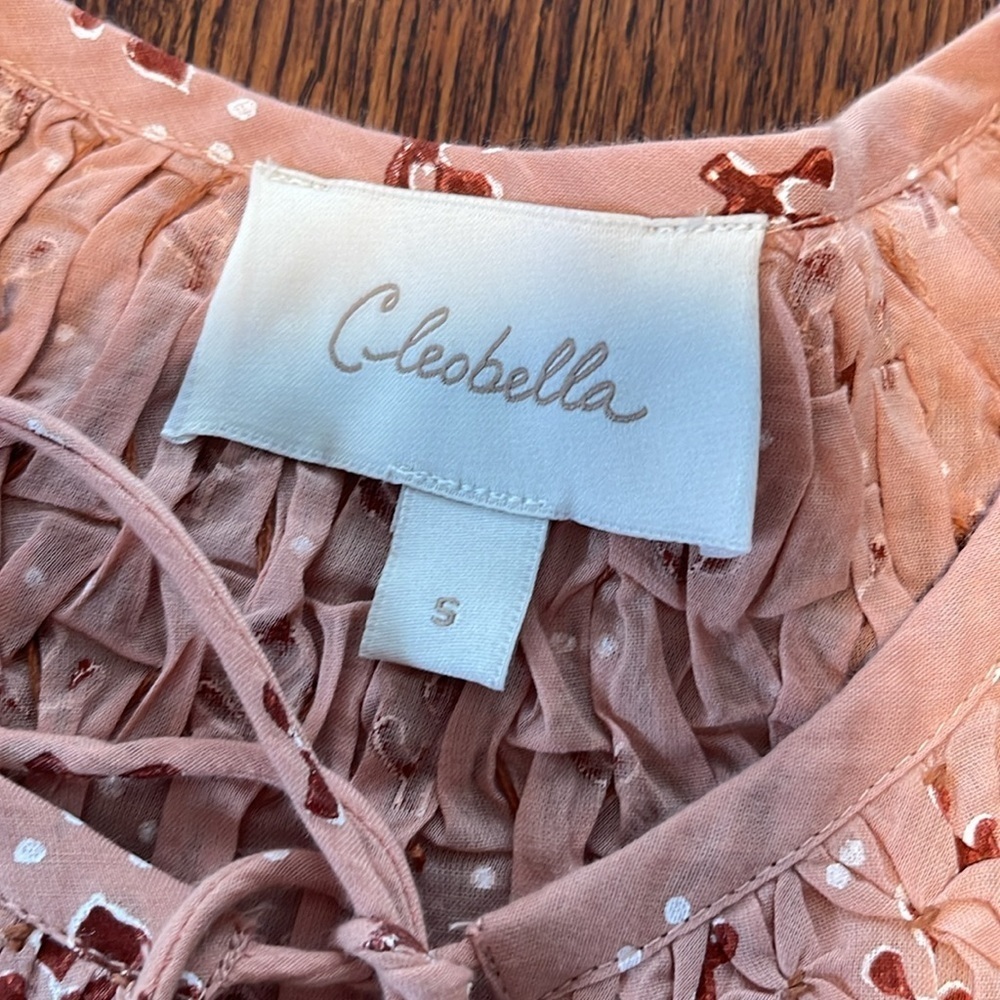 Cleobella Rue Blouse Pink Peach Petal Small 3/4 Sleeves Peasant Smocked Floral - Picture 4 of 9